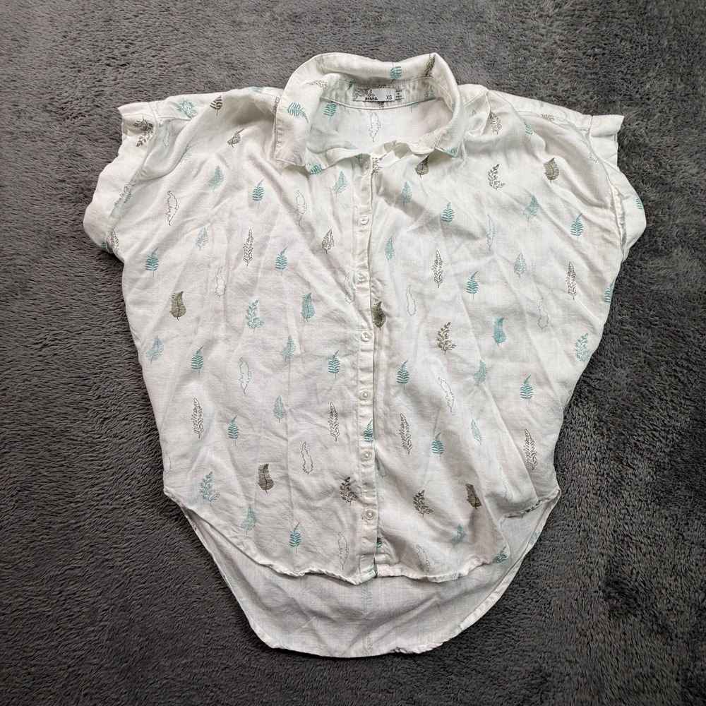 Prana Freemont Woven Top Womens XS White Fern Oversized Button Up Excellent